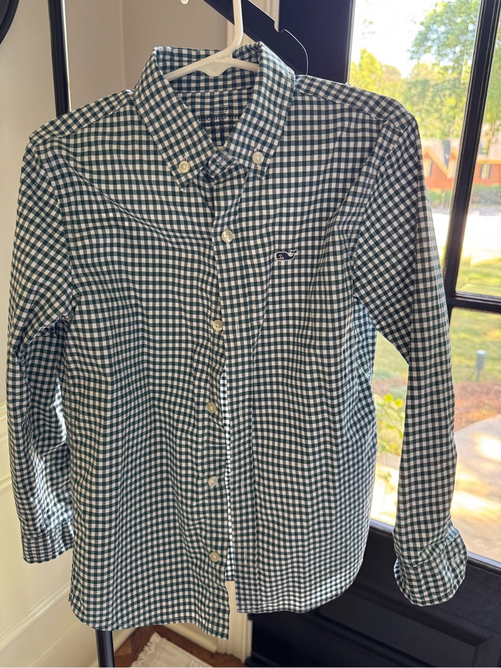 Vineyard Vines Performance Green and White Gingham Button-Down